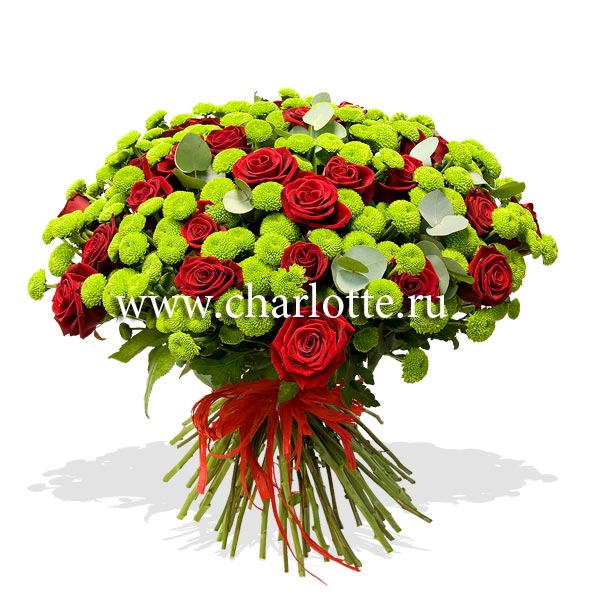 Букет цветов "Зеленый чай с лепестками роз"