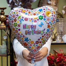Фольгированный воздушный шарик-сердечко "Happy bithday"