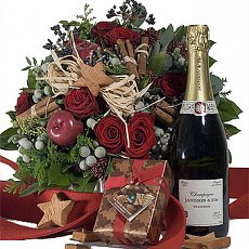 Подарочный набор (Цветы, конфеты, шампанское)  "Рождественские  каникулы"